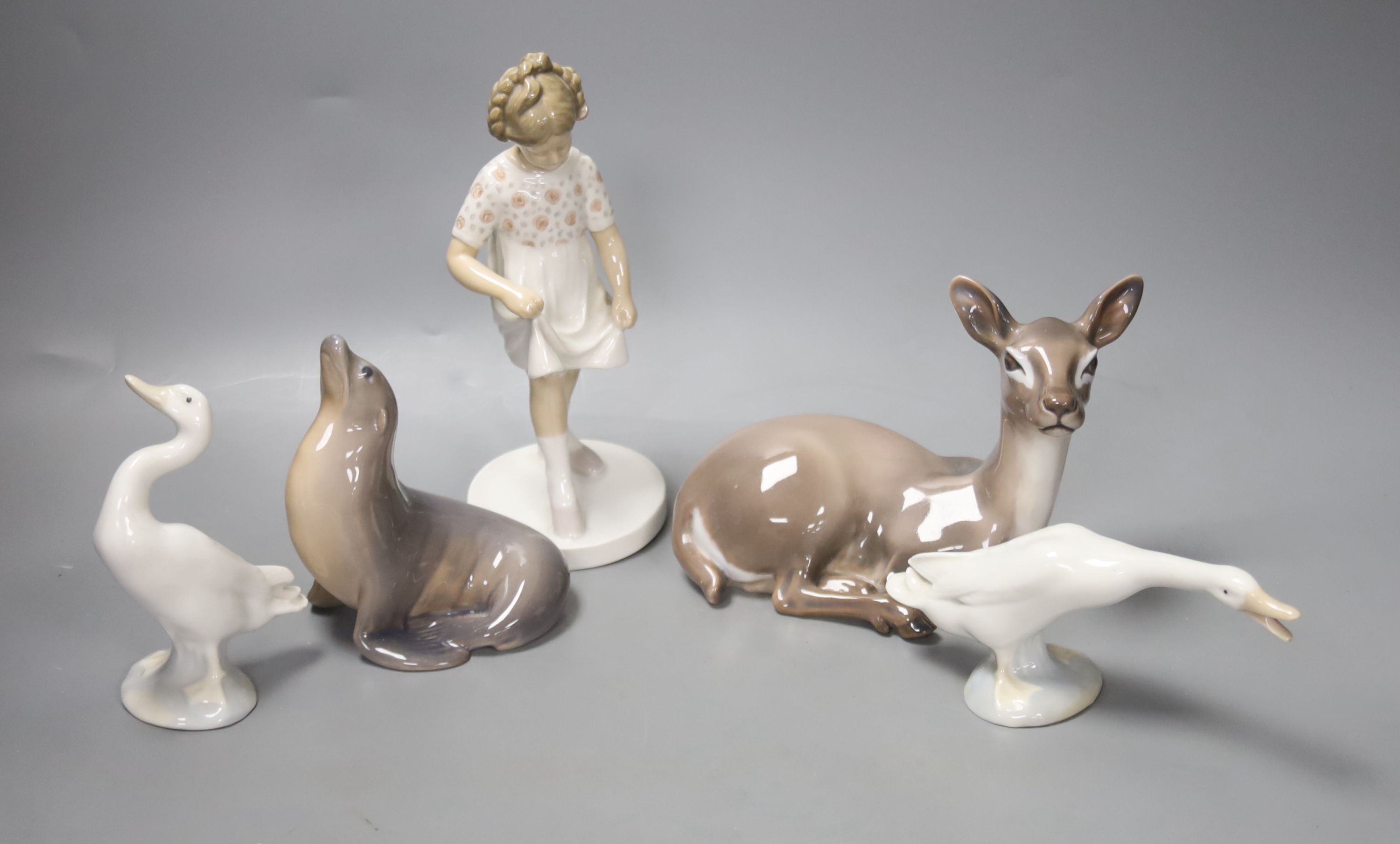 Five Royal Copenhagen and other Danish porcelain models of animals, etc.